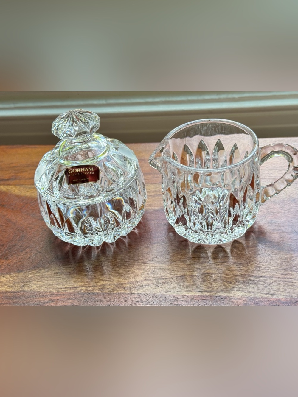 Vintage Gorham Full Lead Crystal Creamer & Covered Sugar Bowl Set West Germany
